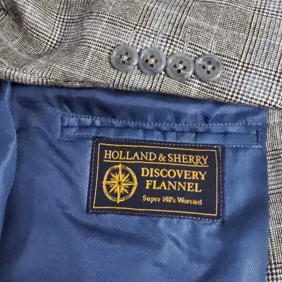 Holland & Sherry Super 140's Wool Richard Bennett Dual Vent Blue Gray Blazer 40R - Picture 2 of 11